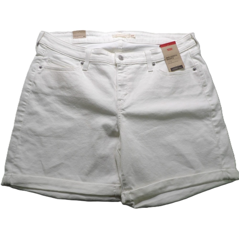 NWT Levi Mid-Length Shorts Women 18W White Denim Slim Fit Cuffed Mid Rise Casual
